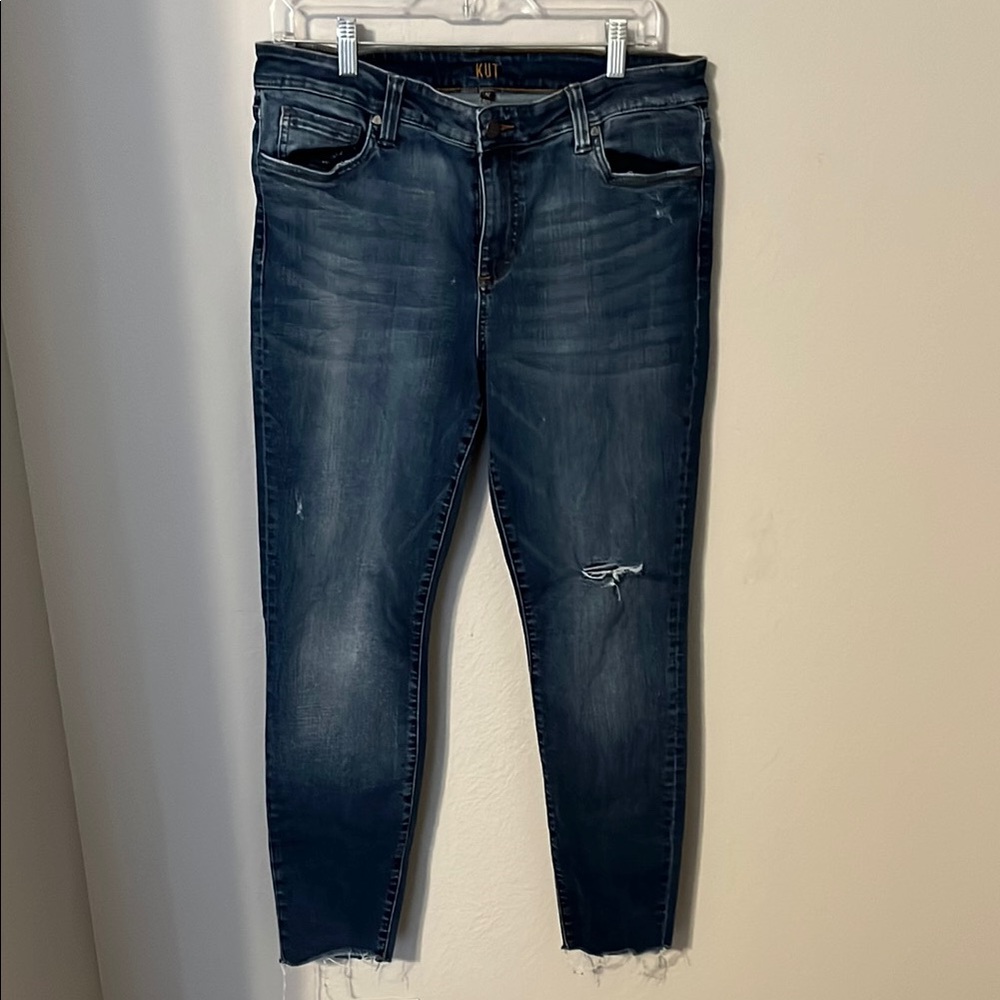 Kut from the Kloth Blue Skinny Jeans with Distressed Details
